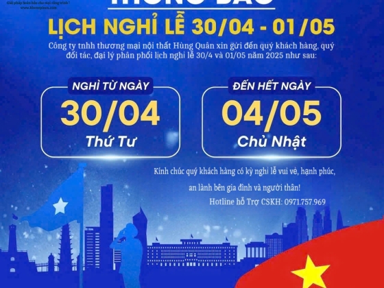 THÔNG BÁO LỊCH NGHỈ LỄ 30/04- 01/05 